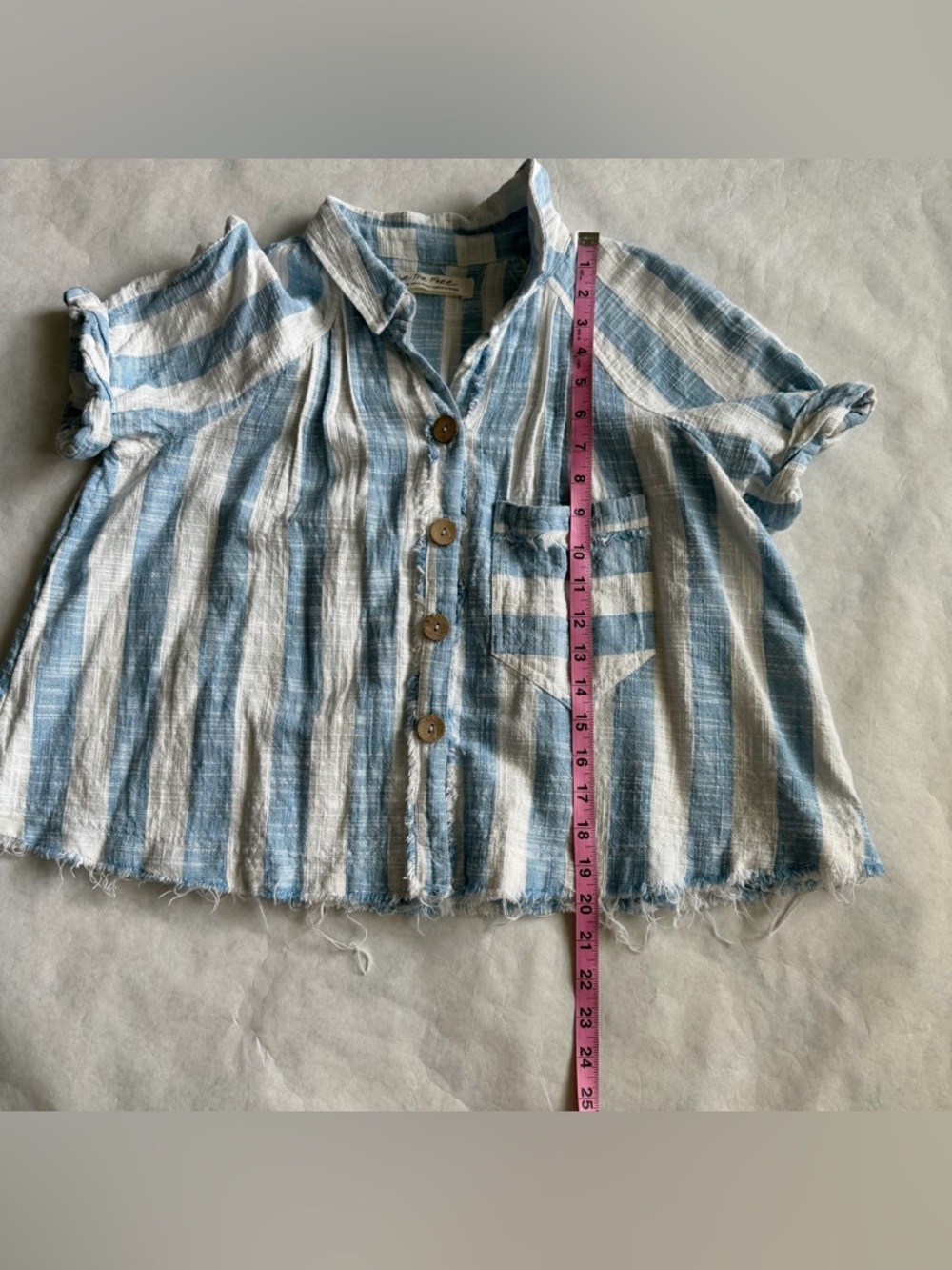 We The Free Away At Sea Crop Boxy Linen Blend Medium Top Nautical Relaxed G - Picture 9 of 11